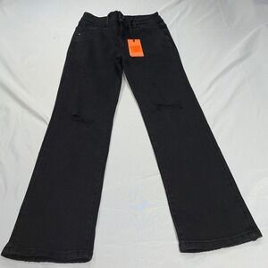 Risen Jeans Black Distressed High Rise Flare Jeans RDP5309 Size 9/29 NWT